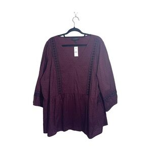 Lane Bryant NWT 100% Cotton Maroon Swiss Dot Embroidered Blouse 3X Women’s